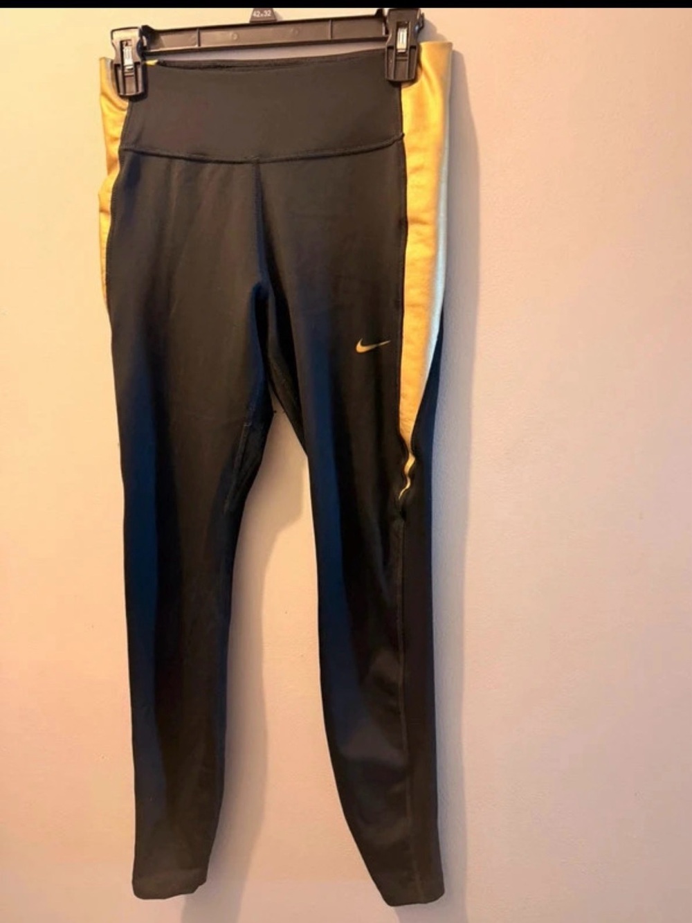 Nike Black Leggings with Gold Side Panels